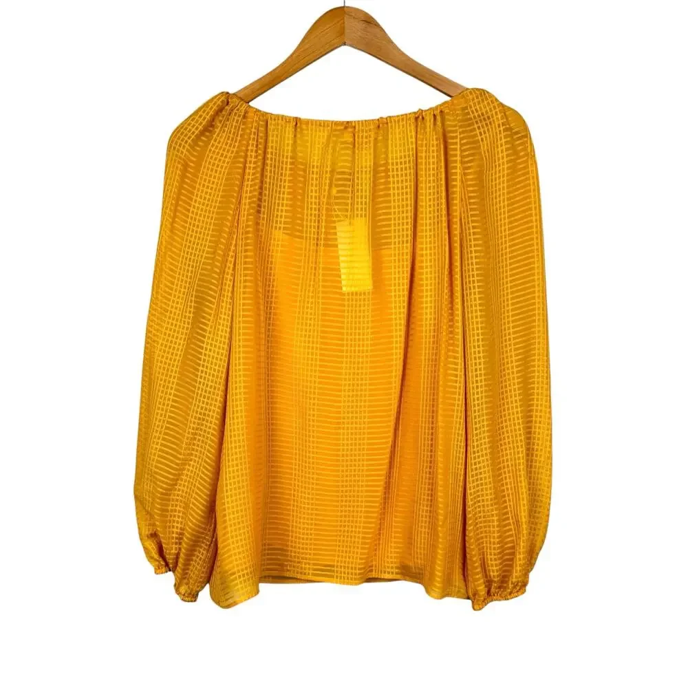 Tory Burch NWT Womens Yellow Natalie Grid Textured Georgette Top with Camisole